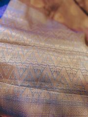 Luxury Deep Beige Kanchipuram Silk Saree With Blue Zari Border
