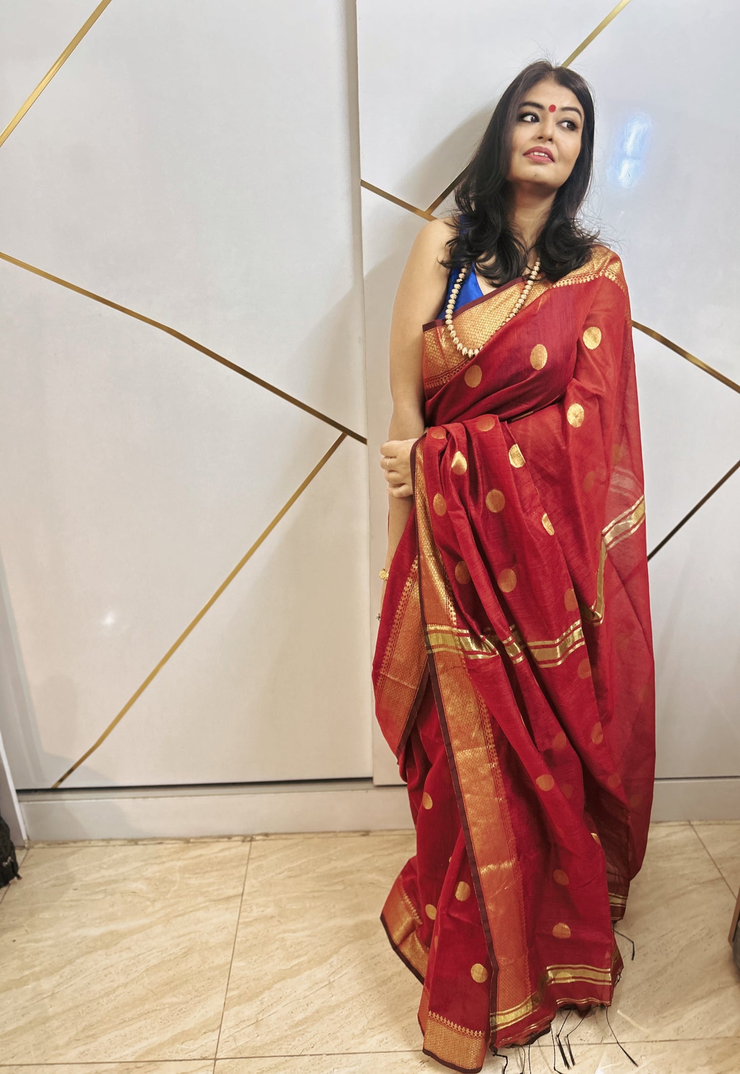 Rudrani – Deep Rustic Red Maheshwari Inspired Bengal Cotton Silk Saree