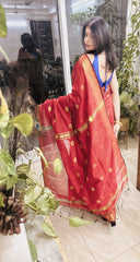 Royal Rustic Red Saree With Maheshwari Style Zari Detailing