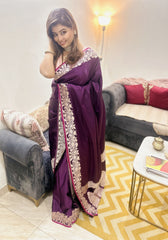 Luxury Amethyst Mashru Silk Saree With Elegant Zari Border