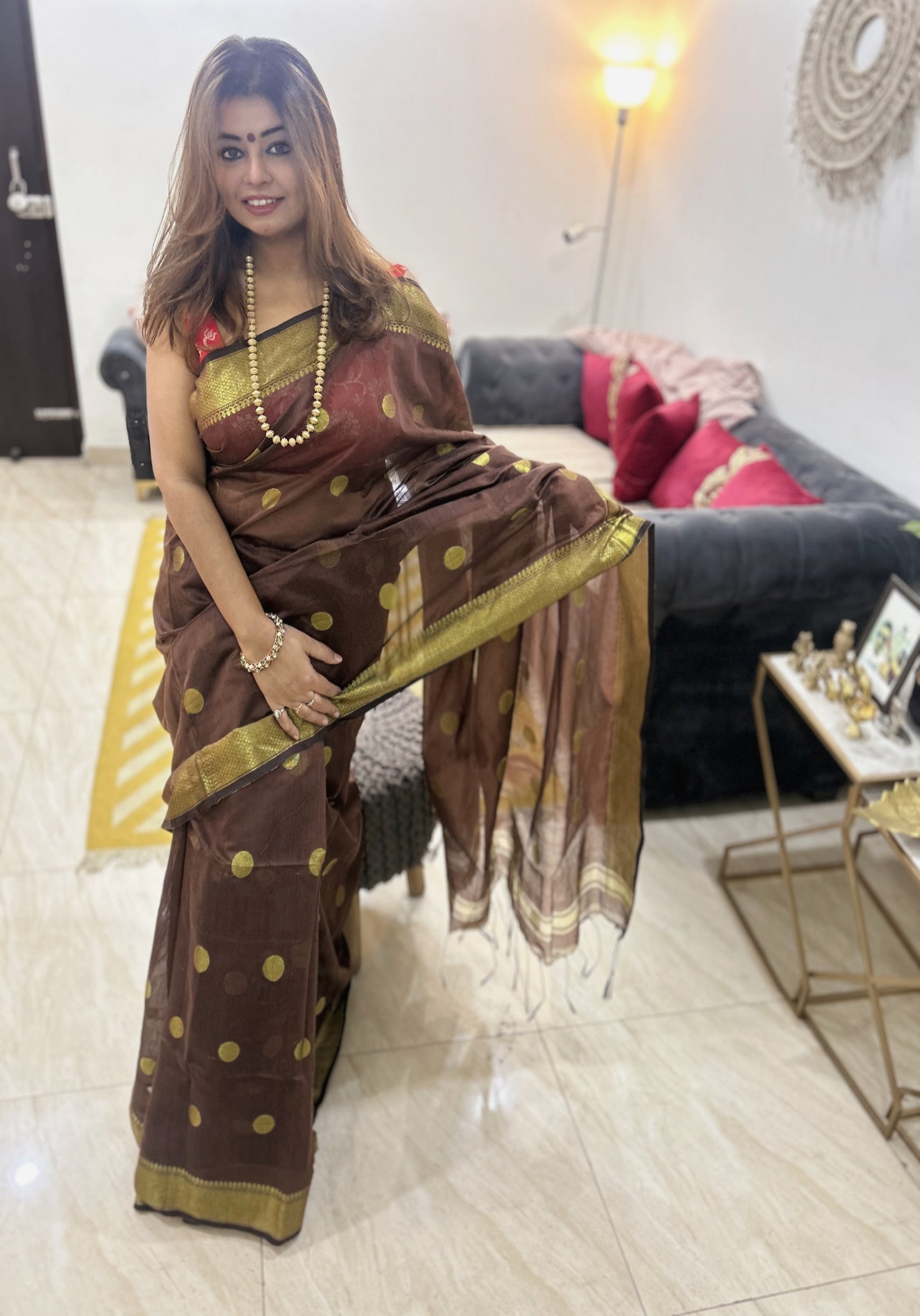 Suvarna Dots Handloom Cotton Silk Saree