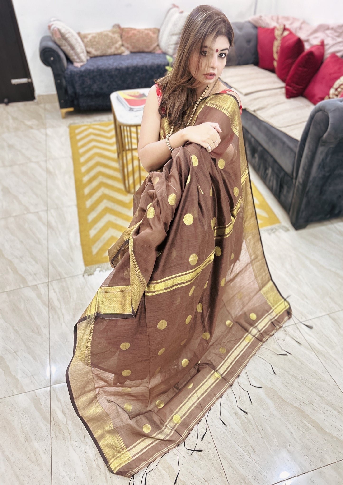 Suvarna Dots Handloom Cotton Silk Saree