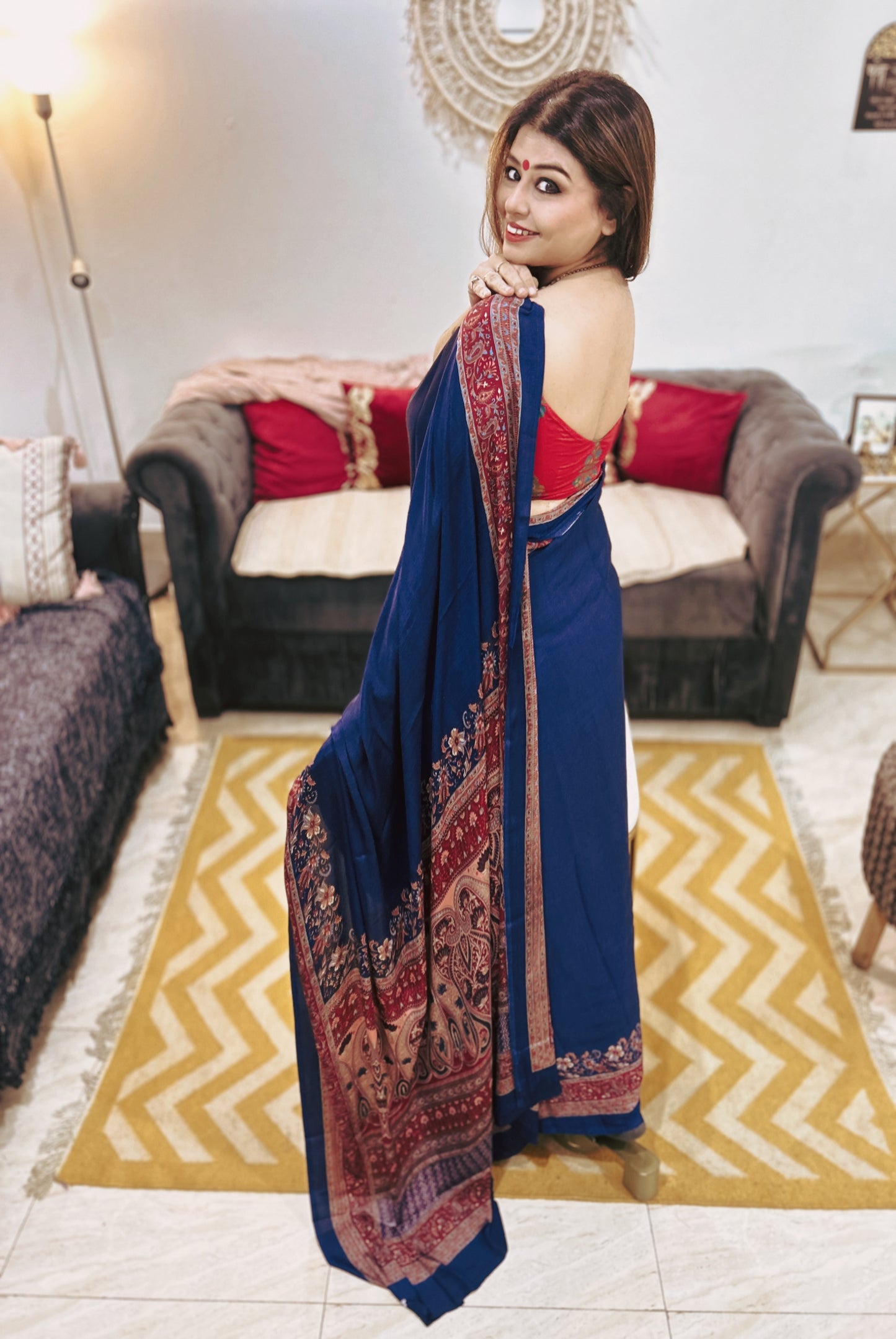 Meghna – Ink Blue Crape Silk Saree