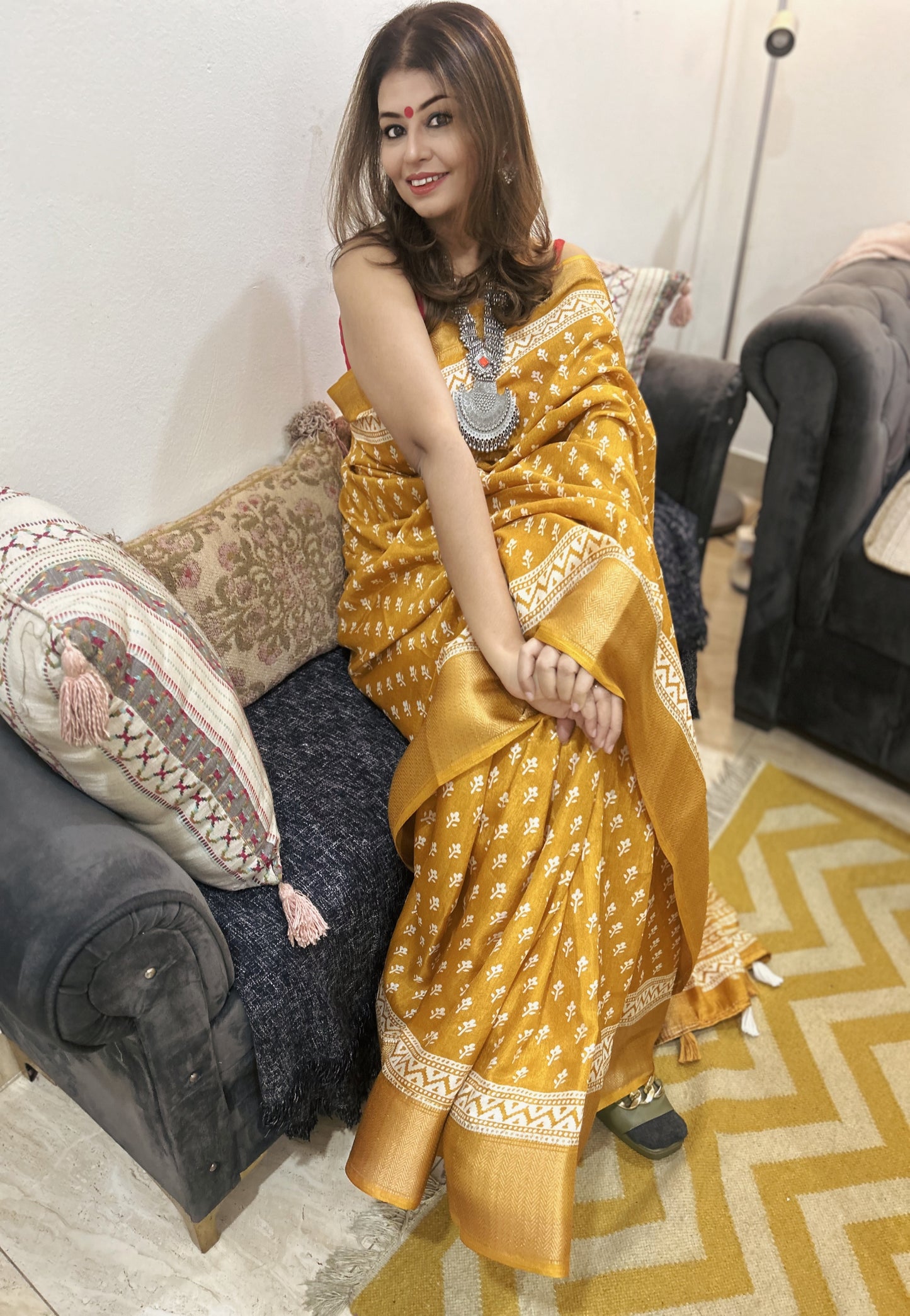 Kanak – Mustard Maheshwari Cotton Silk Saree