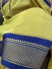 Luxury Yellow Green Kanchipuram Soft Silk Saree With Zari