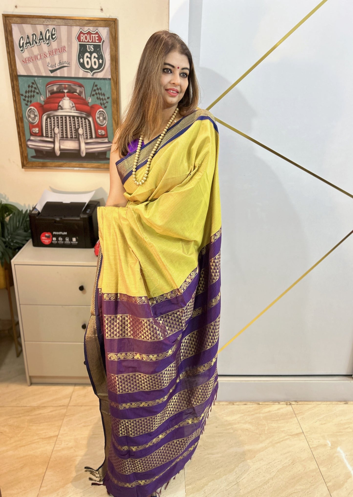 Saanvi – Yellow & Green Kanchipuram Soft Silk Saree