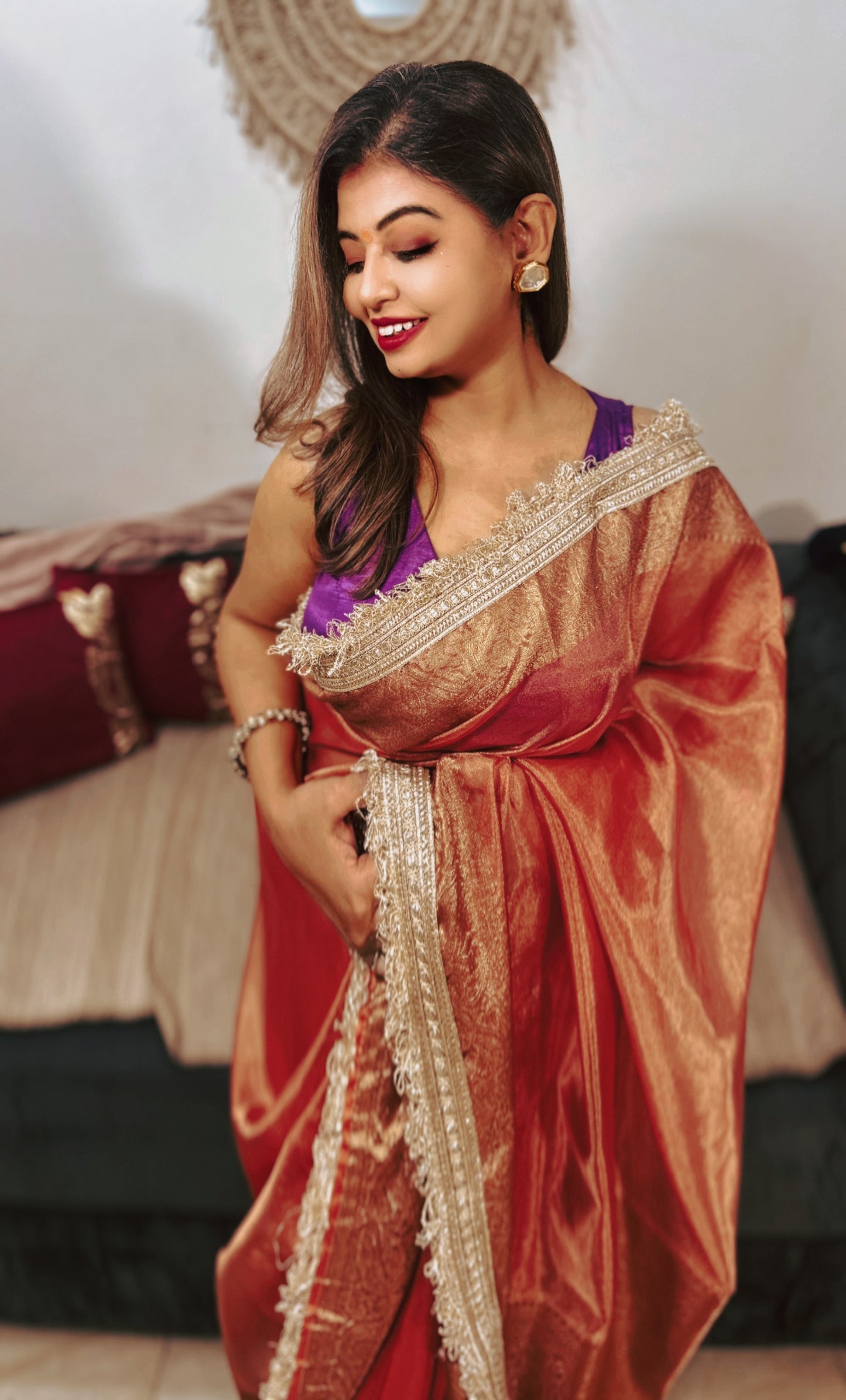 Rust Radiance – Premium Tissue Silk Saree