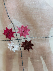 White Mul Cotton Saree With Artisan Pink Kantha Detailing