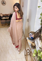 Mocha Glow Handloom Mul Saree with Golden Sitara Work