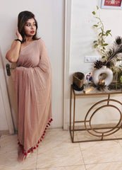 Mocha Glow Handloom Mul Saree with Golden Sitara Work