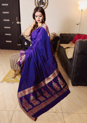 Deep Purple Dola Crepe Saree with Multicolour Jangla Zari Work
