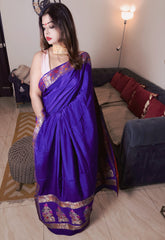 Deep Purple Dola Crepe Saree with Multicolour Jangla Zari Work