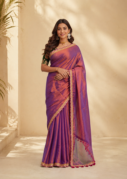 Dark Lavender Grace Mauve Soft Tissue Saree