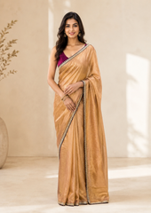 Ishira Tissue Linen Saree With Elegant Wine Lace Detailing