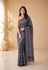 Slate Symphony Hallmarked Tussar Jamdani Saree