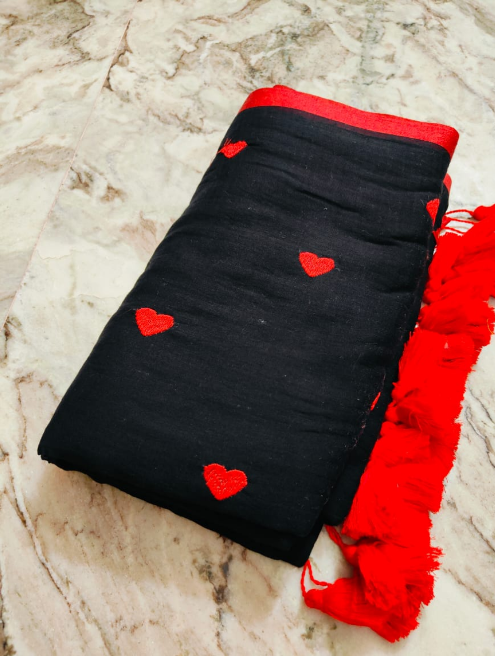 Black Love Knot Bengal Cotton Saree