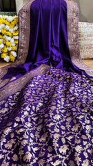 Premium Violet Crepe Silk Saree With Banarasi Jangla Work