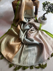 Mint Whisper – Soft Bengal Tissue Saree