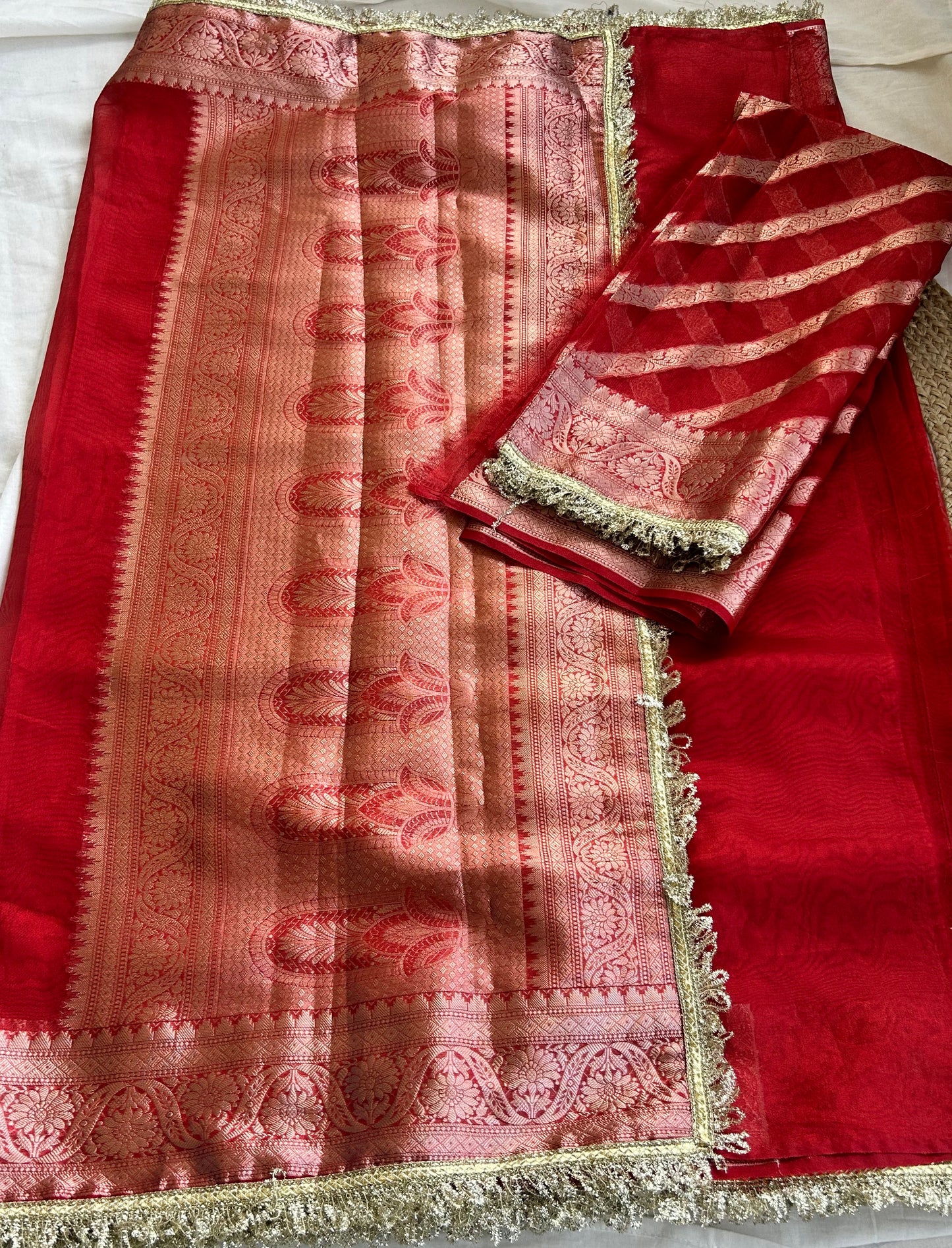 Radiant Ruby Pure Tissue Silk Saree