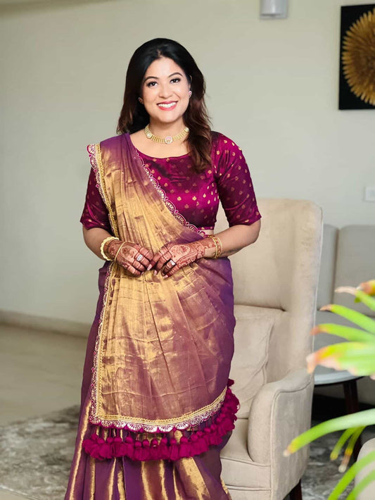 Golden Lavender Grace Mauve Soft Tissue Saree
