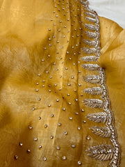 Suvarna Aura – Pure Golden Tissue Saree with Handcrafted Cutdana & Sequin Work