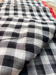 Black & White Bengal Mul Cotton Check Saree with Red Border