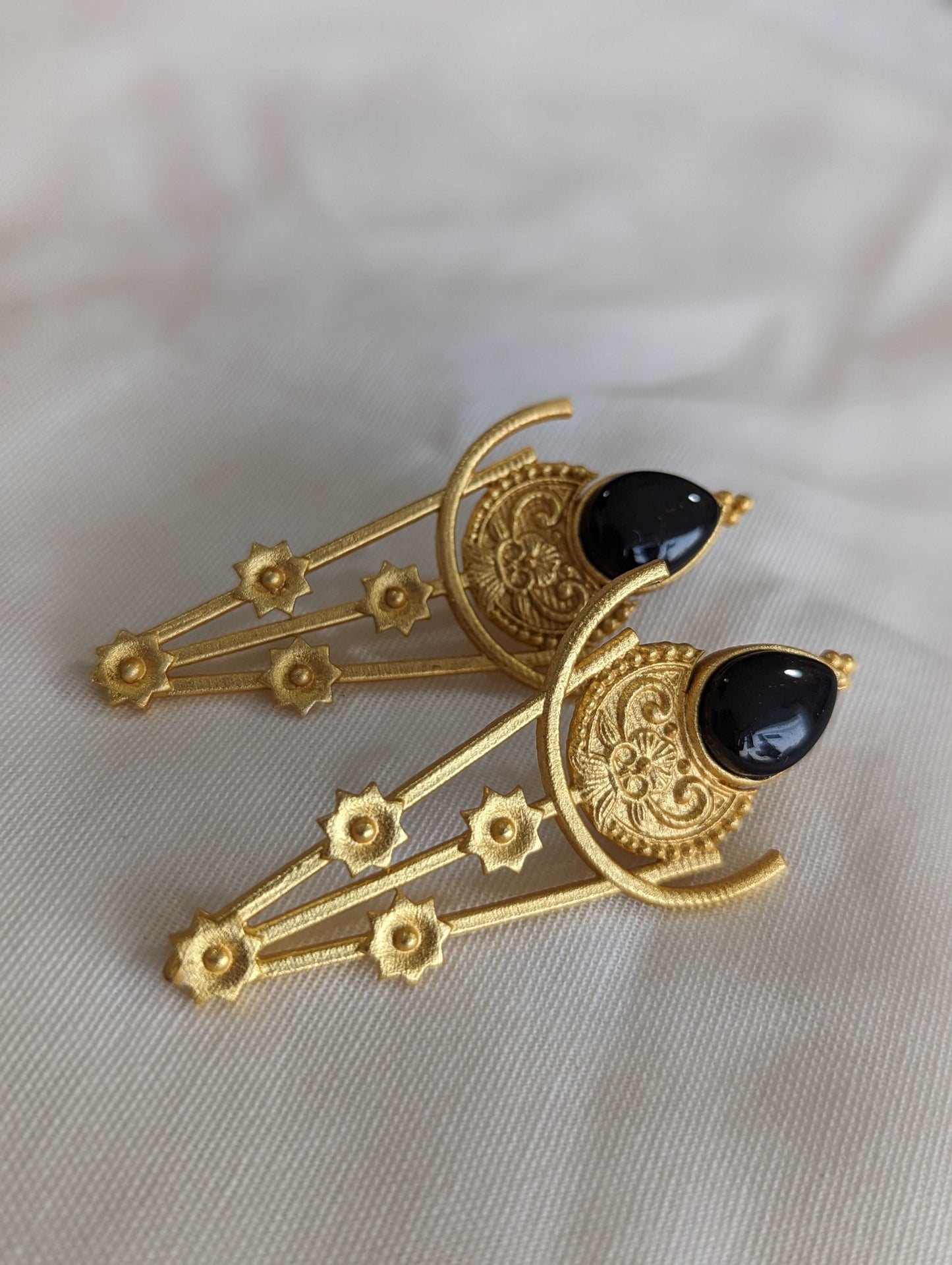 Midnight Elegance Brass Earrings with Navy Blue Monalisa Stone