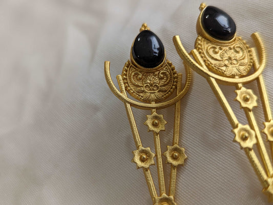 Midnight Elegance Brass Earrings with Navy Blue Monalisa Stone