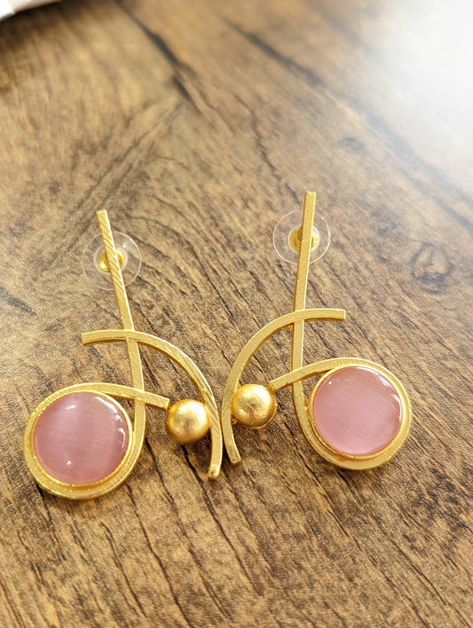 Blush Charm Brass Earrings with Pastel Pink Monalisa Stone