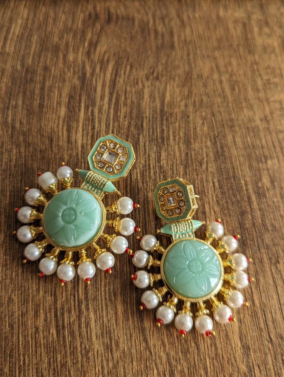 Green Pearl Elegance Dangler Earrings