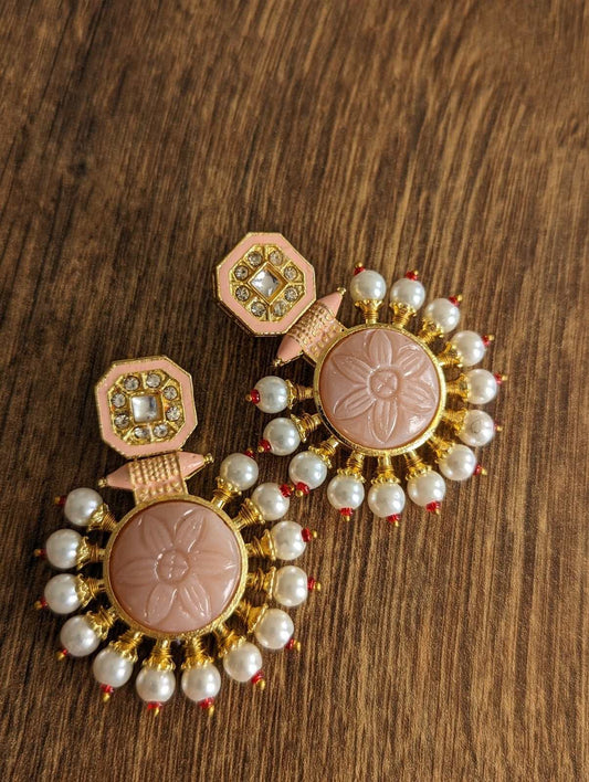 Peach Pearl Elegance Dangler Earrings