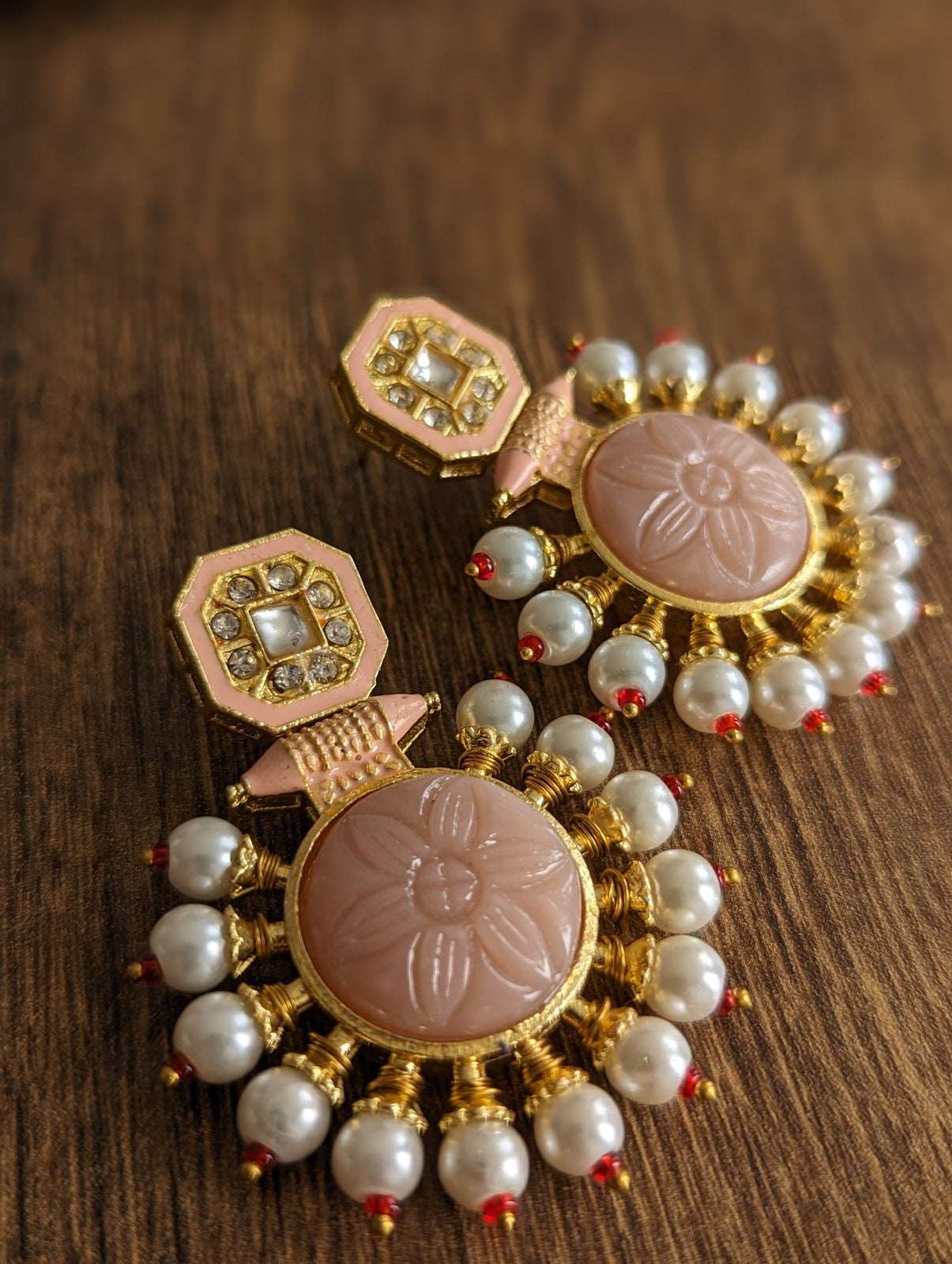 Peach Pearl Elegance Dangler Earrings