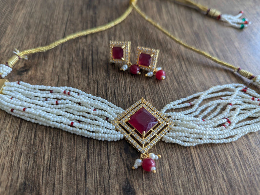 Radiant Ruby Diamond Pearl Set