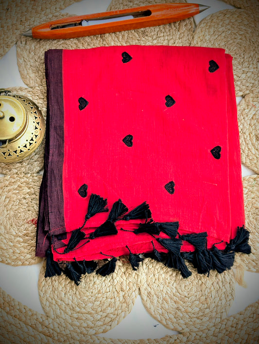 Crimson Heart Handloom Bengal Cotton Saree