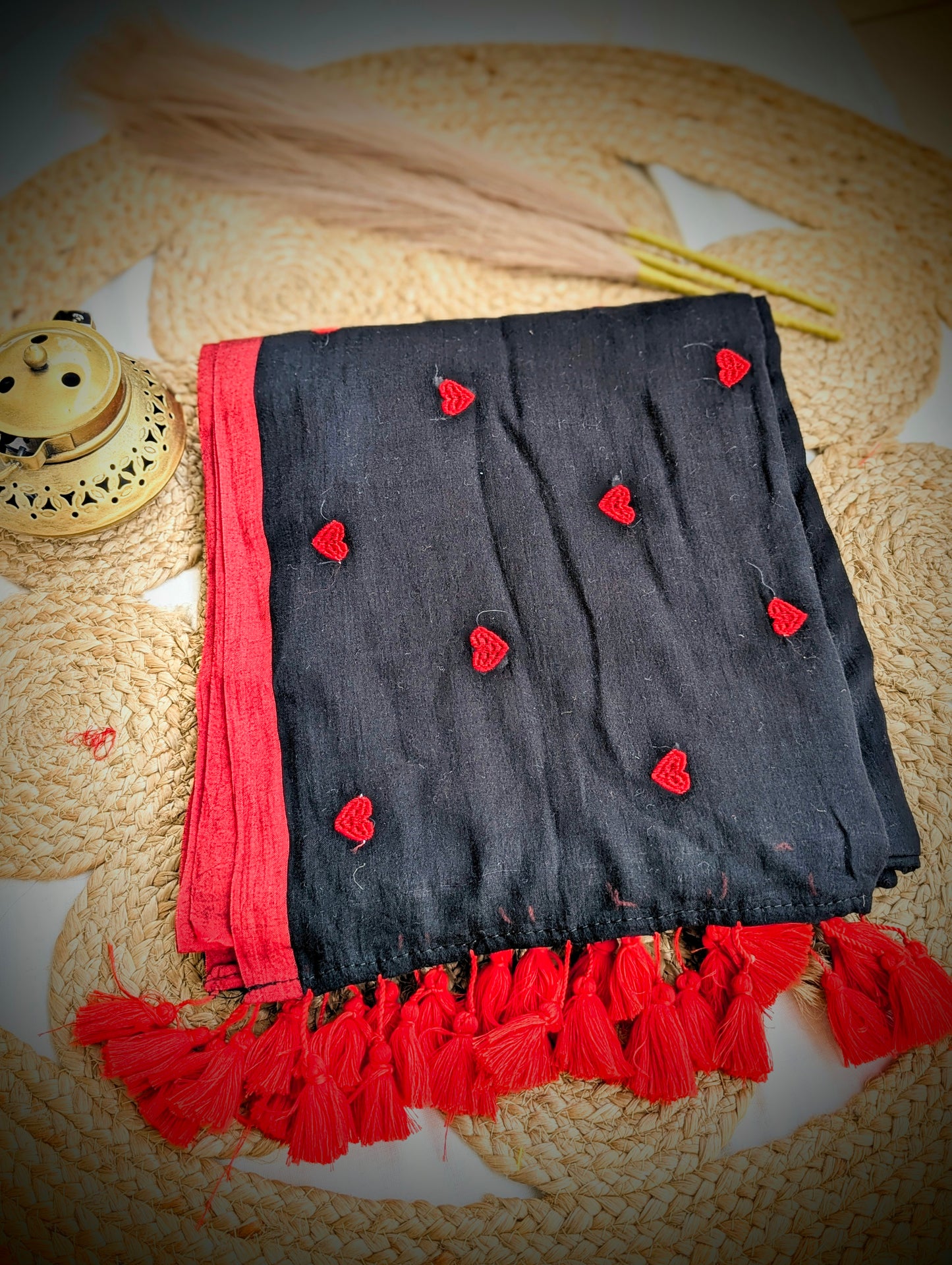 Black Love Knot Bengal Cotton Saree