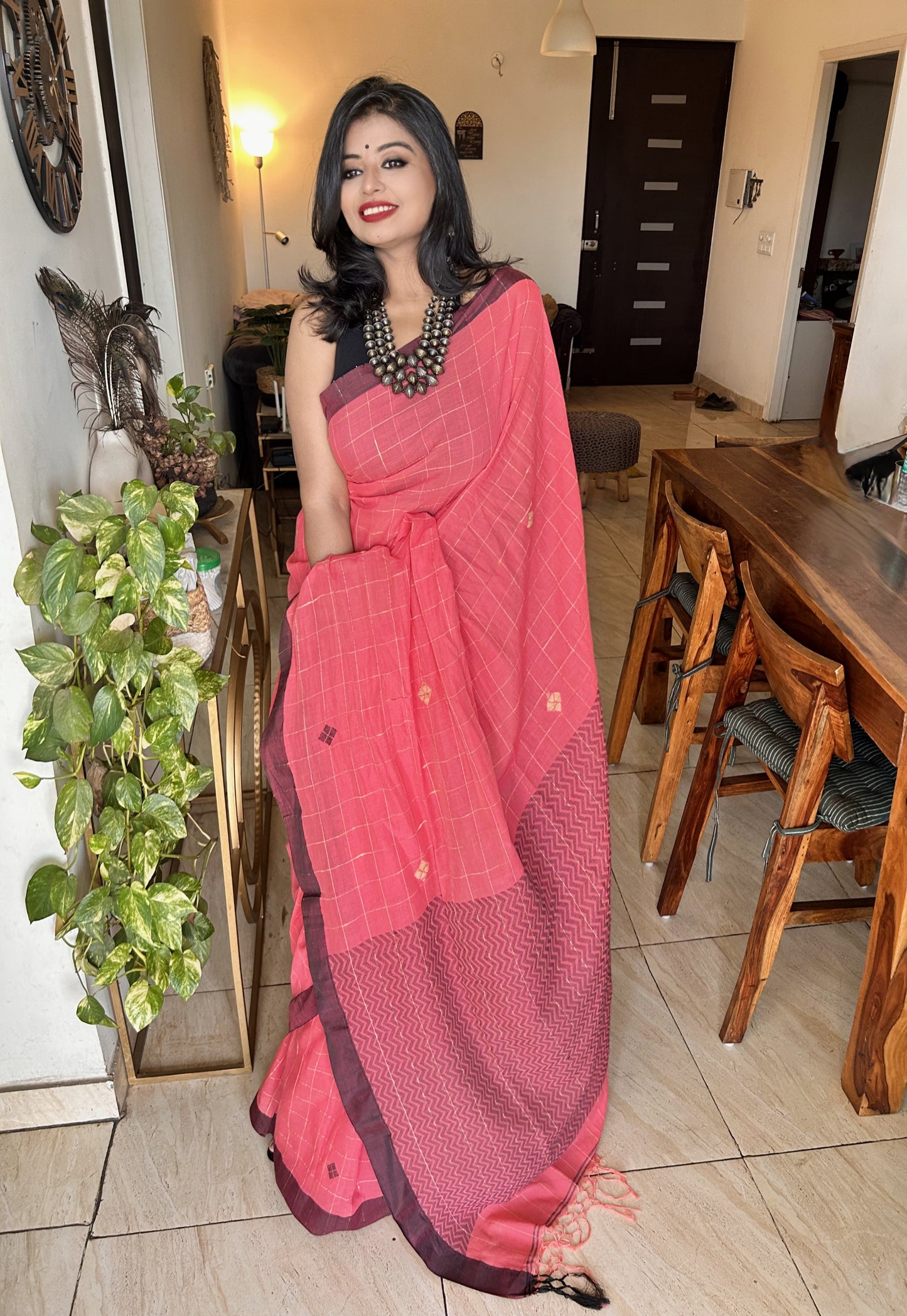 Dusky Pink Rose Bengal Loom Handwoven Saree