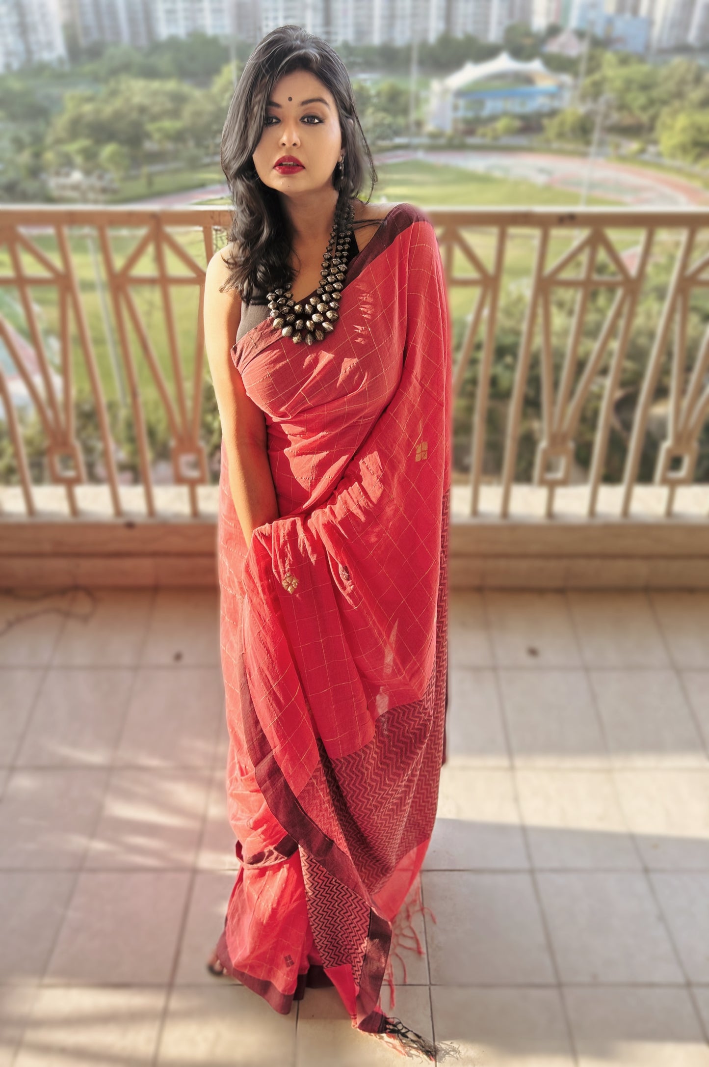 Dusky Pink Rose Bengal Loom Handwoven Saree