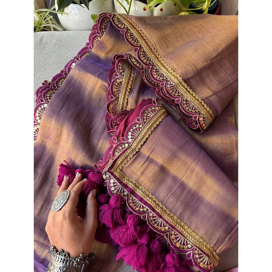 Lavender Grace Mauve Soft Tissue Saree