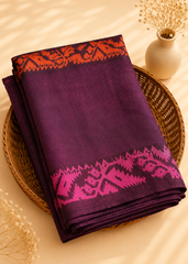 Wine Stripe Handloom Linen Saree