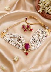 Elegance Ruby Luxury Pearl Jewellery Set