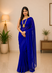 Blue Sapphire Matka Silk Saree With Handwoven Sequin Accent