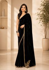 Regal Noir Velvet Saree