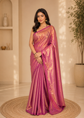 Sunset Symphony Orange Maroon Tissue Saree