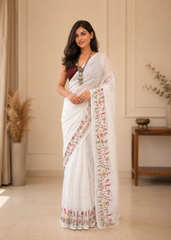 Prism Elegance White Mul Handloom Saree
