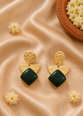 Emerald Allure Bottle Green Monalisa Brass Earrings