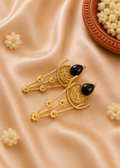 Midnight Elegance Ethnic Brass Stone Earrings