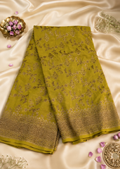Neon Zari Vanya – Neon Green Banarasi Crepe Saree