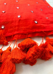 Rust Orange Mirror Glow Soft Bengal Handloom Mul Saree with Rani Pink Block Print Blouse
