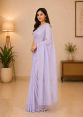 Soft Lavender Bengal Soft Tissue Saree