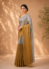 Svarna Tara Soft Tissue Saree With Dual Tone Metallic Elegance